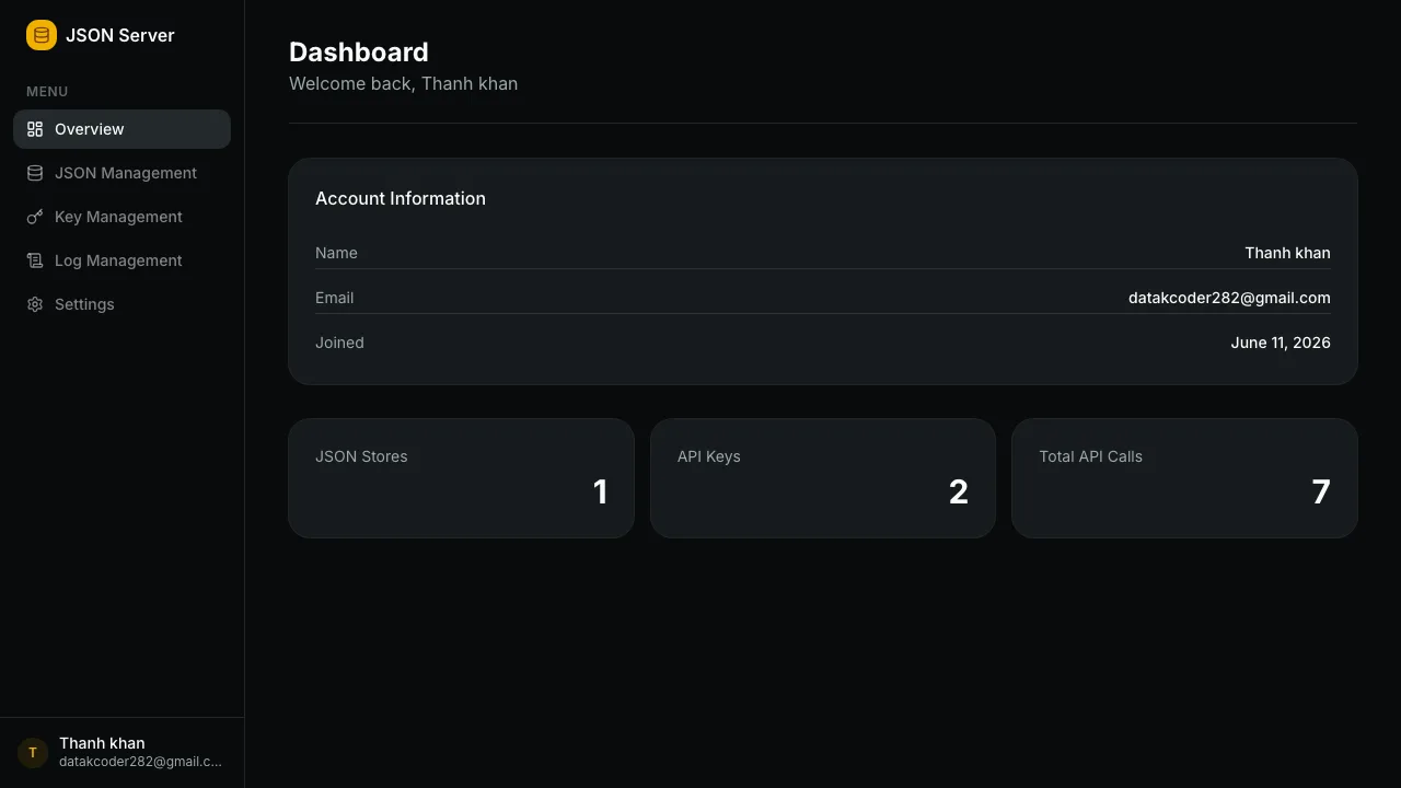 JSON Server dashboard