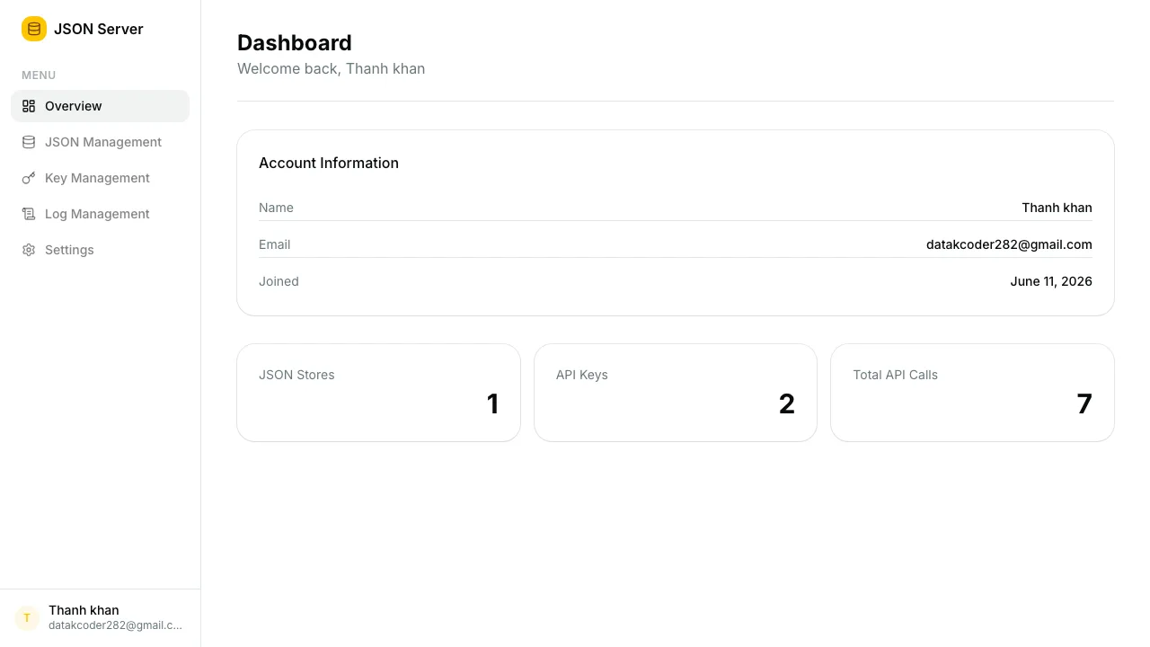 JSON Server dashboard